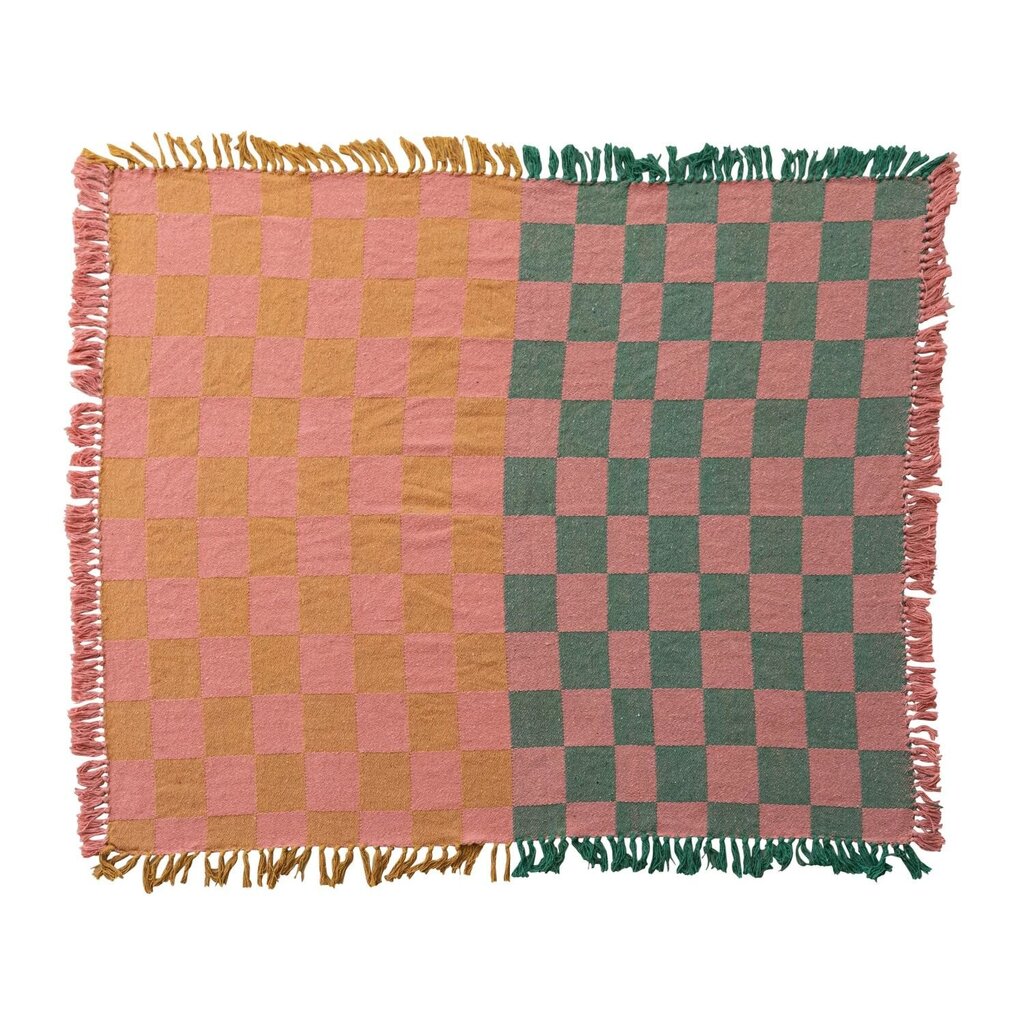 Two-Tone Checkered Throw w/ Fringe