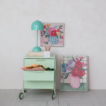Canvas Wall Decor + Flowers in Grid Vase