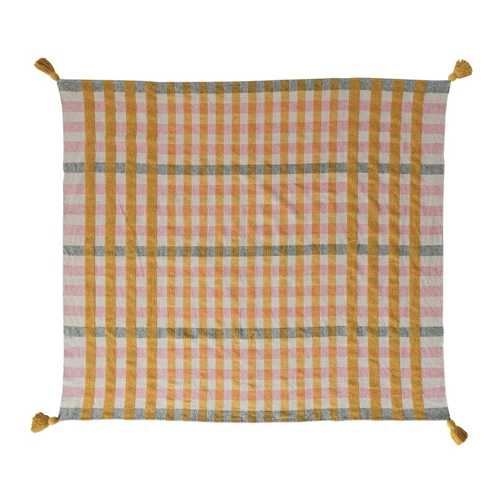 Cotton Jacquard Throw w/ Yellow Tassels