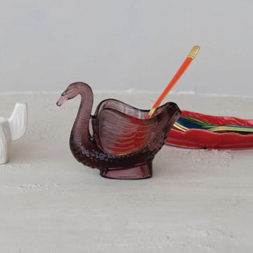 Fun Purple Glass Swan Dish/ Spoon Holder