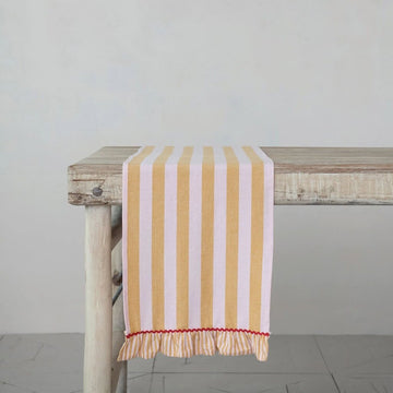 Woven Cotton Mustard & Pink Striped Table Runner