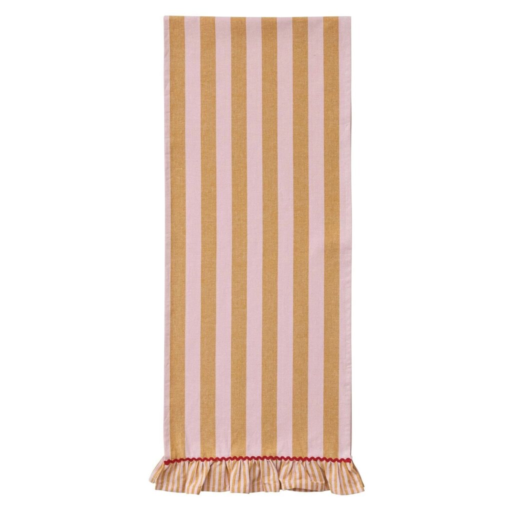 Woven Cotton Mustard & Pink Striped Table Runner