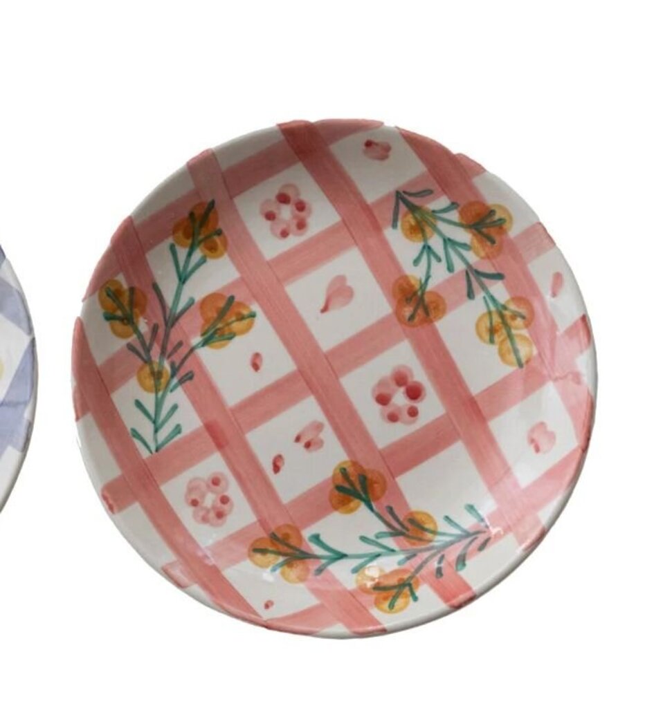 Hand Painted Grid Pattern Stoneware Dish