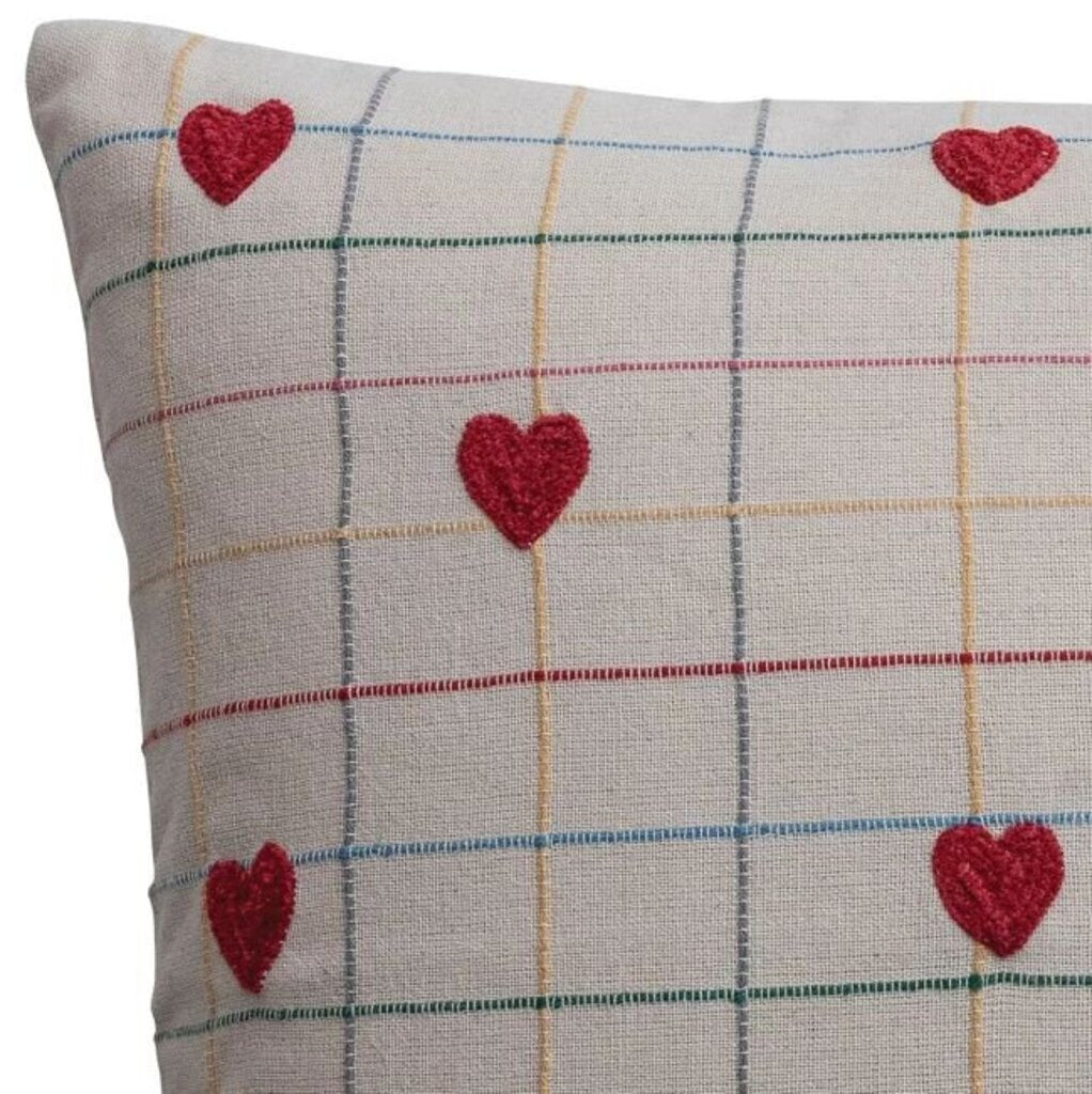 Adorable Grid & Heart Pillow