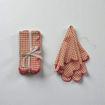 Cute Orange Cotton Scalloped Check Napkin