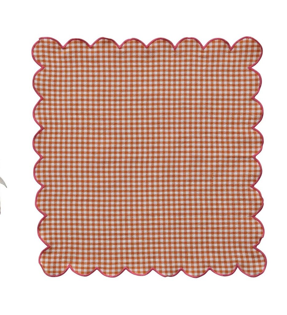 Cute Orange Cotton Scalloped Check Napkin