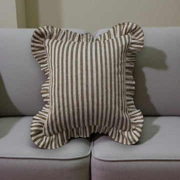 Woven Fabric Indoor/Outdoor Pillow w/ Stripes & Ruffle