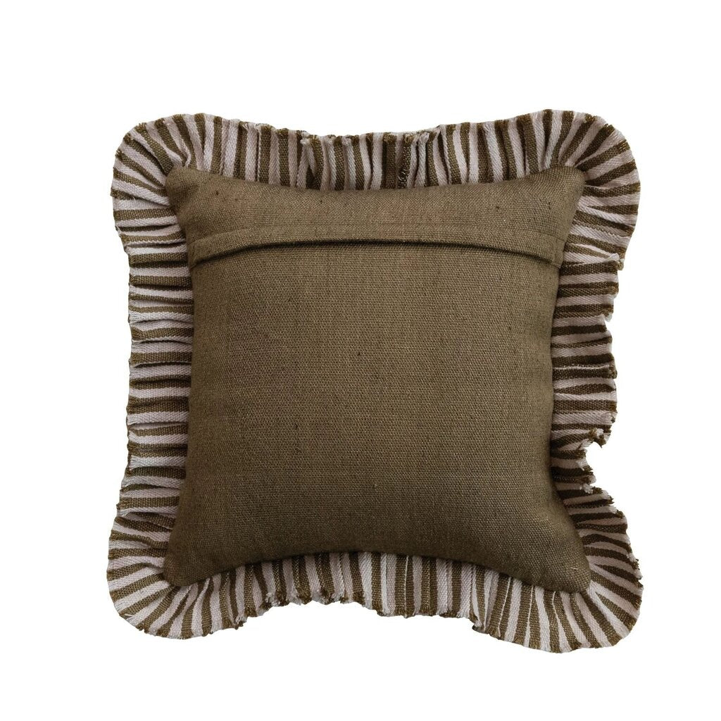 Woven Fabric Indoor/Outdoor Pillow w/ Stripes & Ruffle