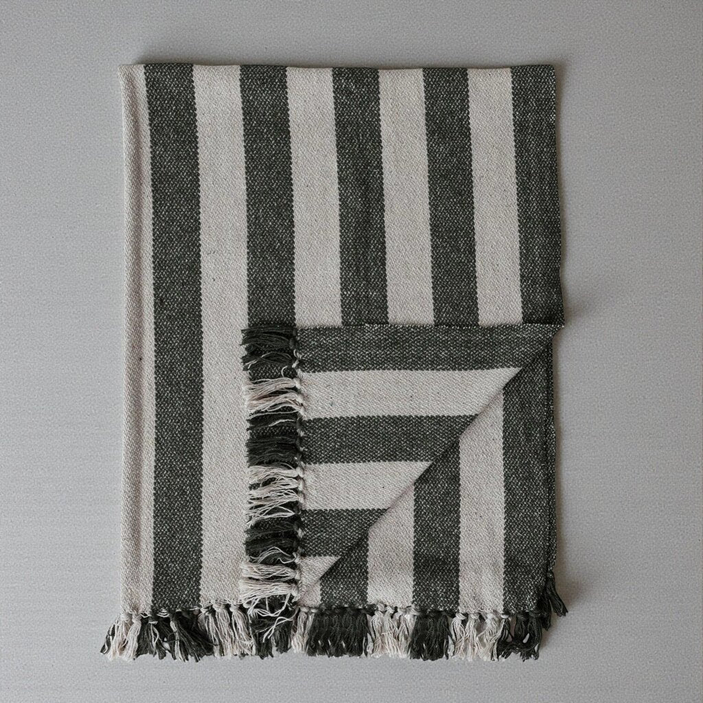Natural & Green Recycled Cotton Striped Throw