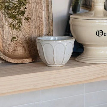 White Stoneware Ribbed Bowl