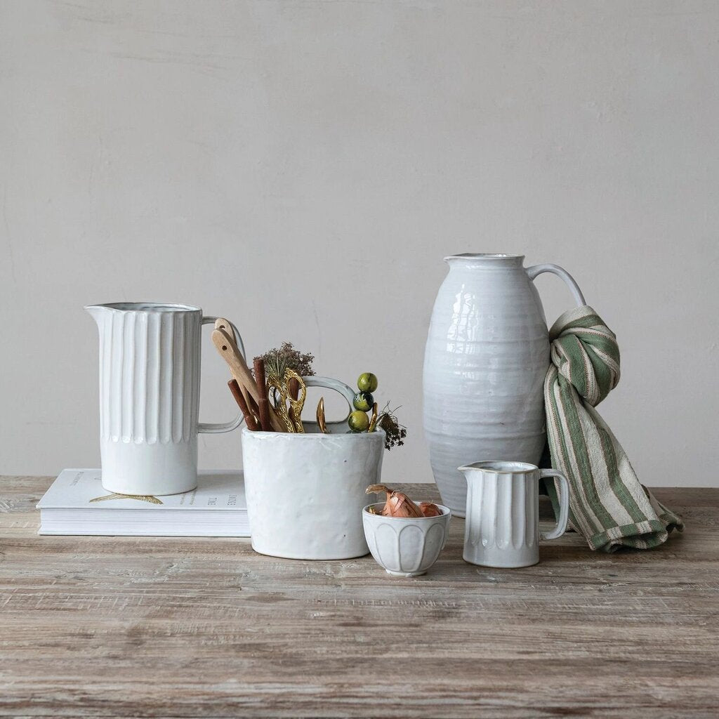 White Stoneware Ribbed Bowl