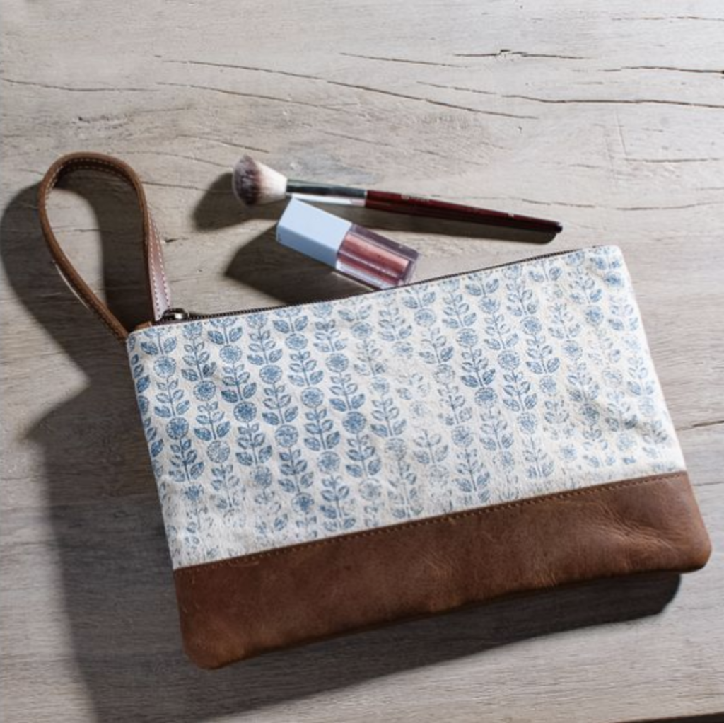 Fleur Canvas & Leather Zip Pouch- 10"