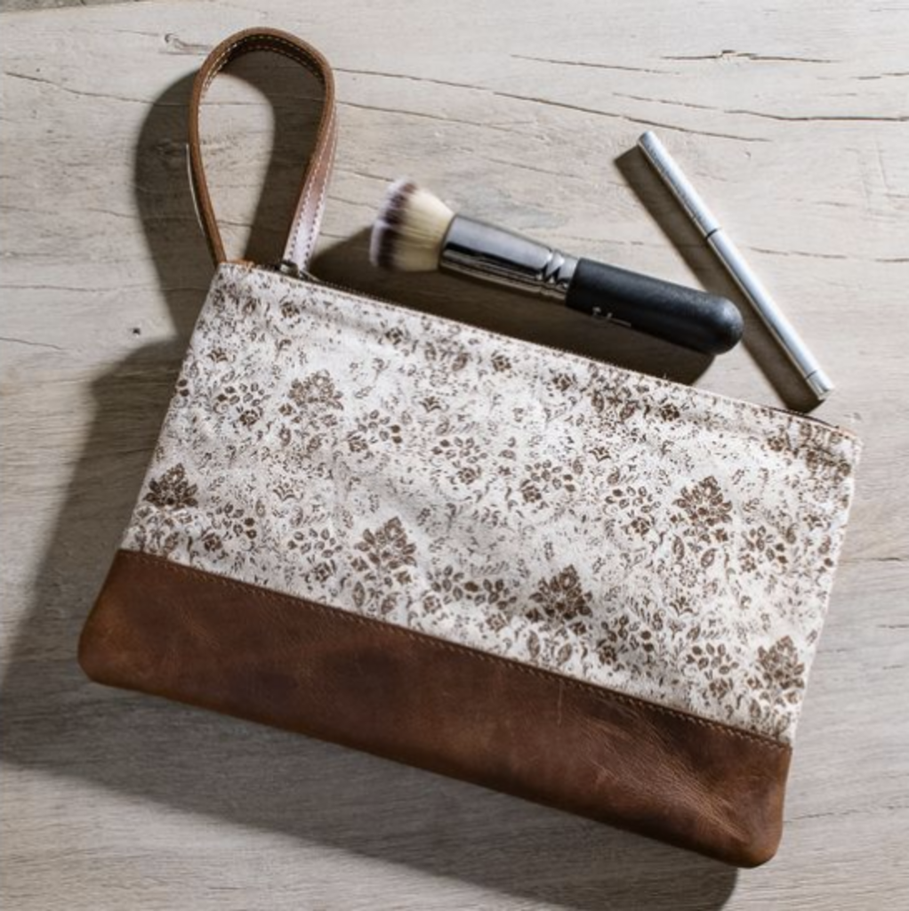 Fleur Canvas & Leather Zip Pouch- 10"