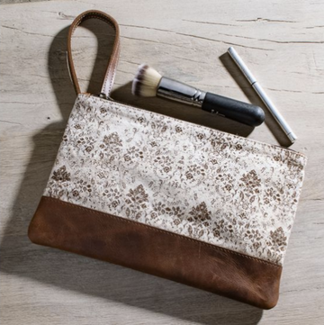 Fleur Canvas & Leather Zip Pouch- 10"