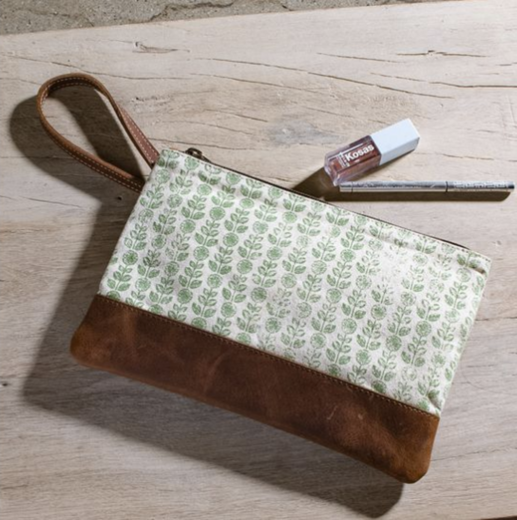 Fleur Canvas & Leather Zip Pouch- 10"