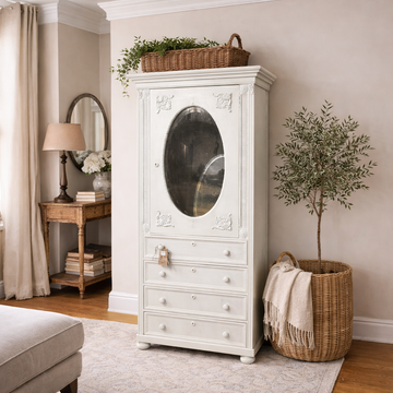 European White Oval Glass Cabinet