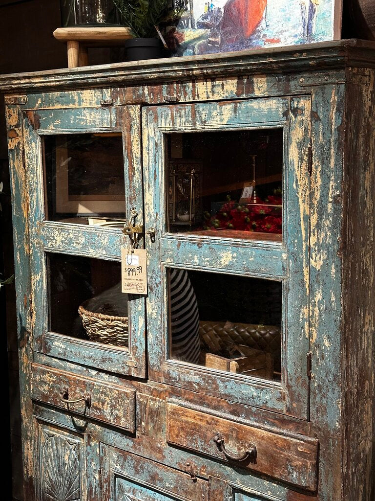 Chippy Blue Old World Cabinet