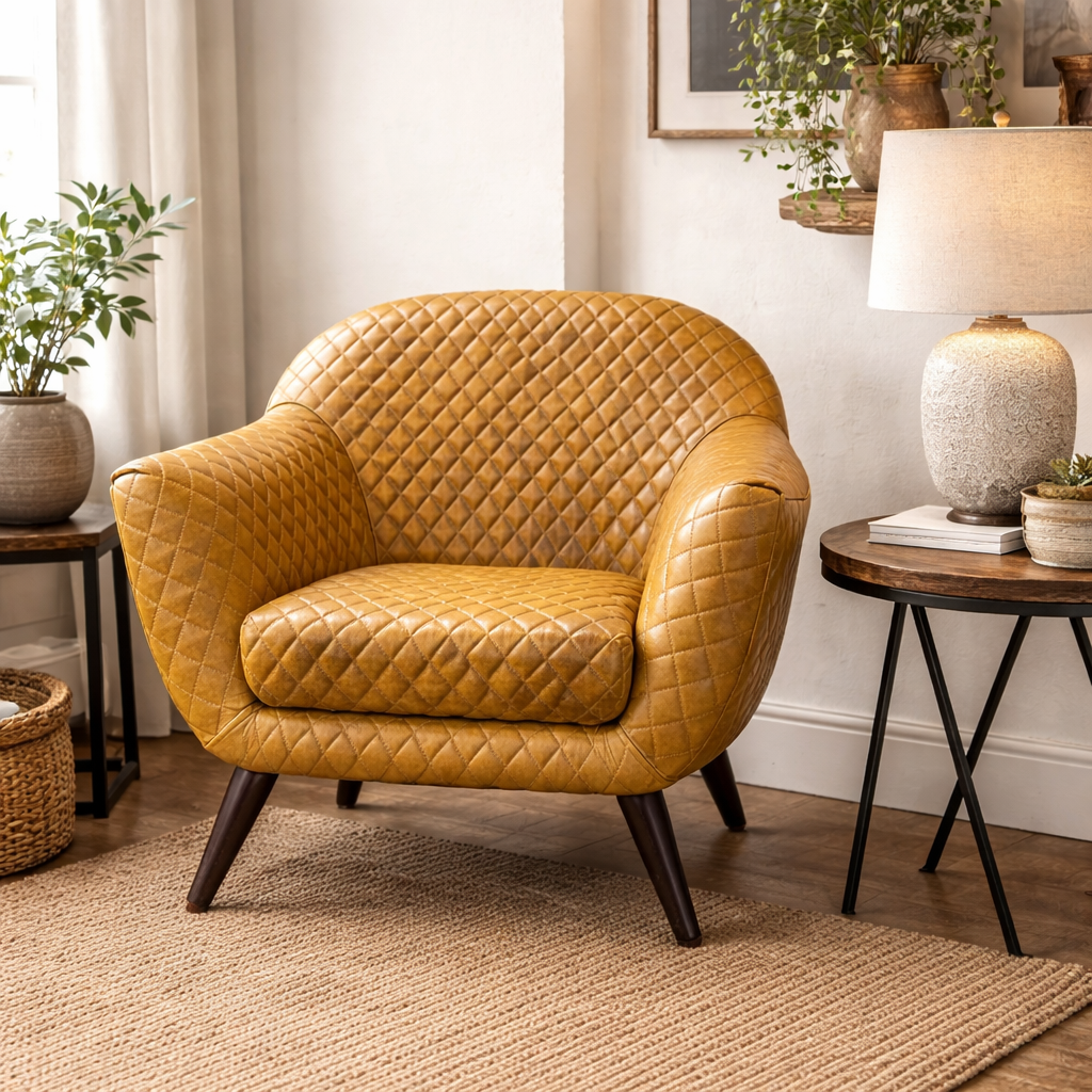 Mustard Quilted Leather Chair