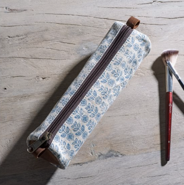 Floral Canvas & Leather Pencil Case