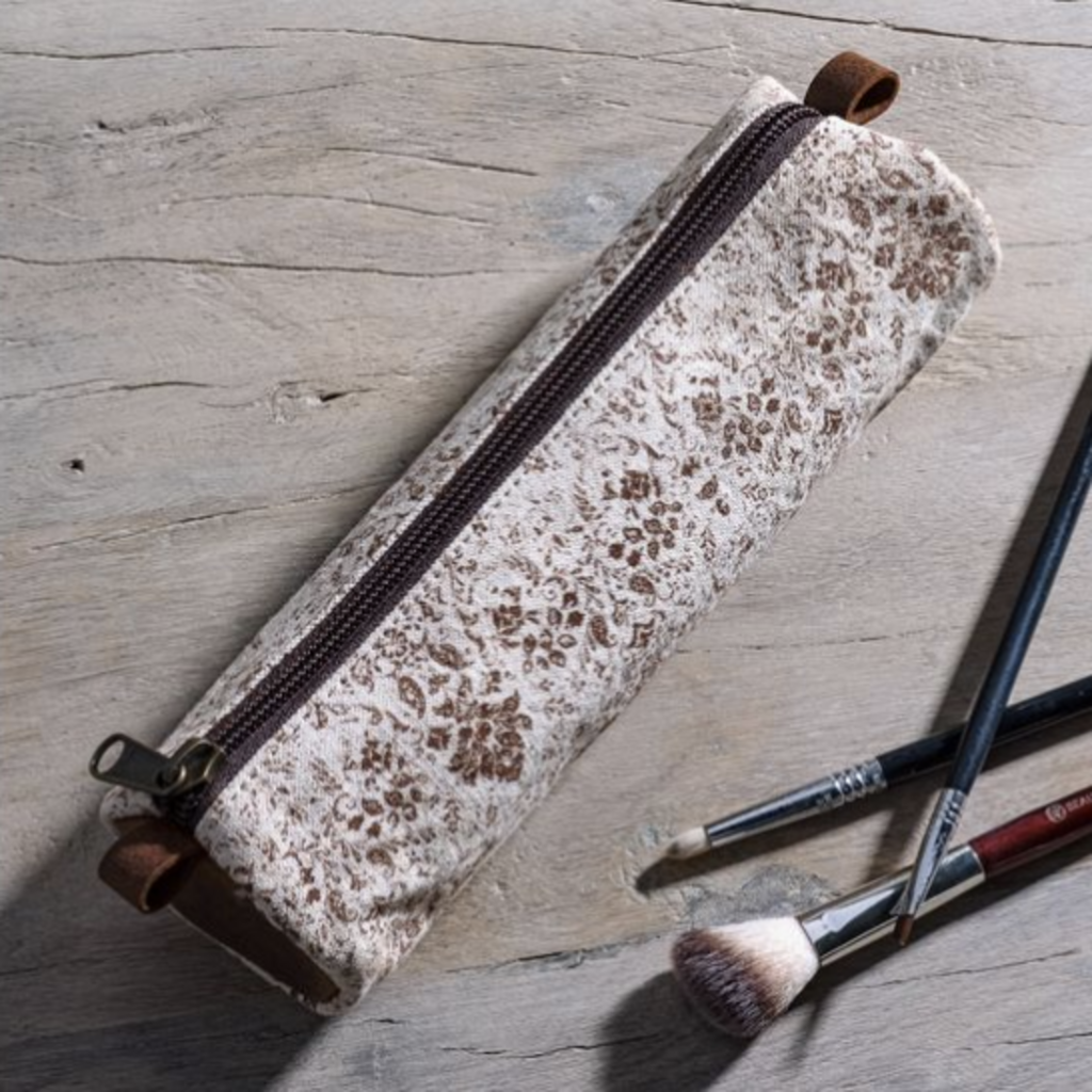 Floral Canvas & Leather Pencil Case