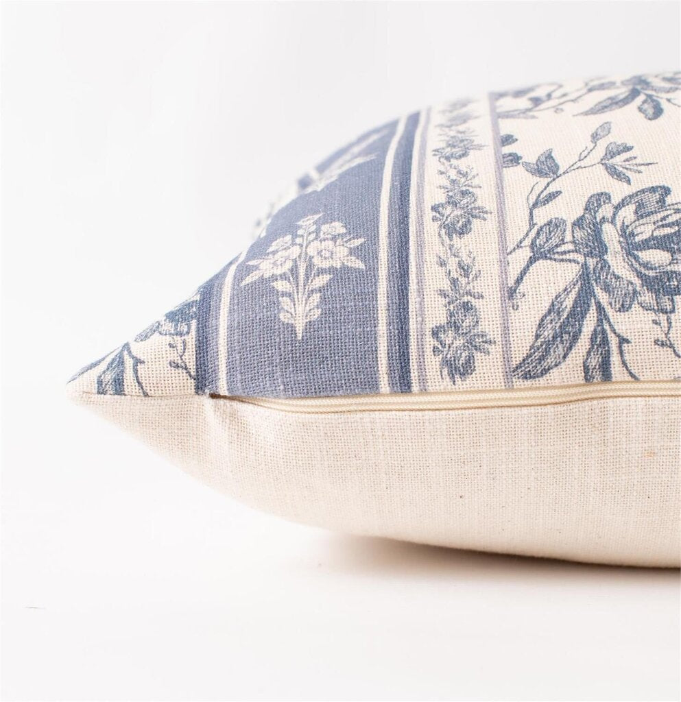 French Blue Floral Lumbar Pillow