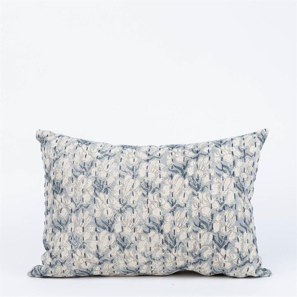 Windward Blue Kantha Stitch Lumbar Pillow