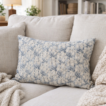 Windward Blue Kantha Stitch Lumbar Pillow