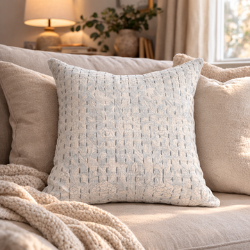 Windward Blue Kantha Stitch Pillow