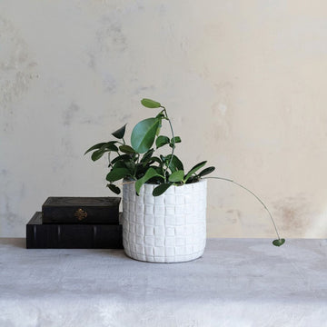 White Woven Stoneware Planter
