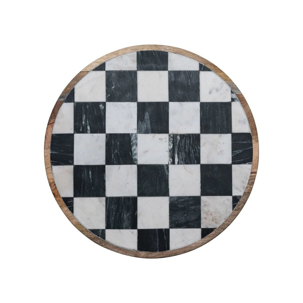 Mango Wood + Marble Check Lazy Susan