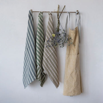 Woven Cotton Apron w/ Striped Straps & Pockets
