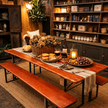 Authentic European Biergarten Table + 2 Benches