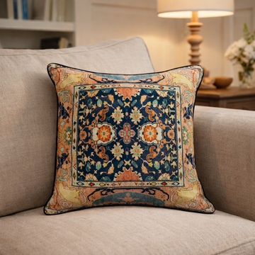 Cotton Velvet Pillow w/ Vintage Carpet Pattern