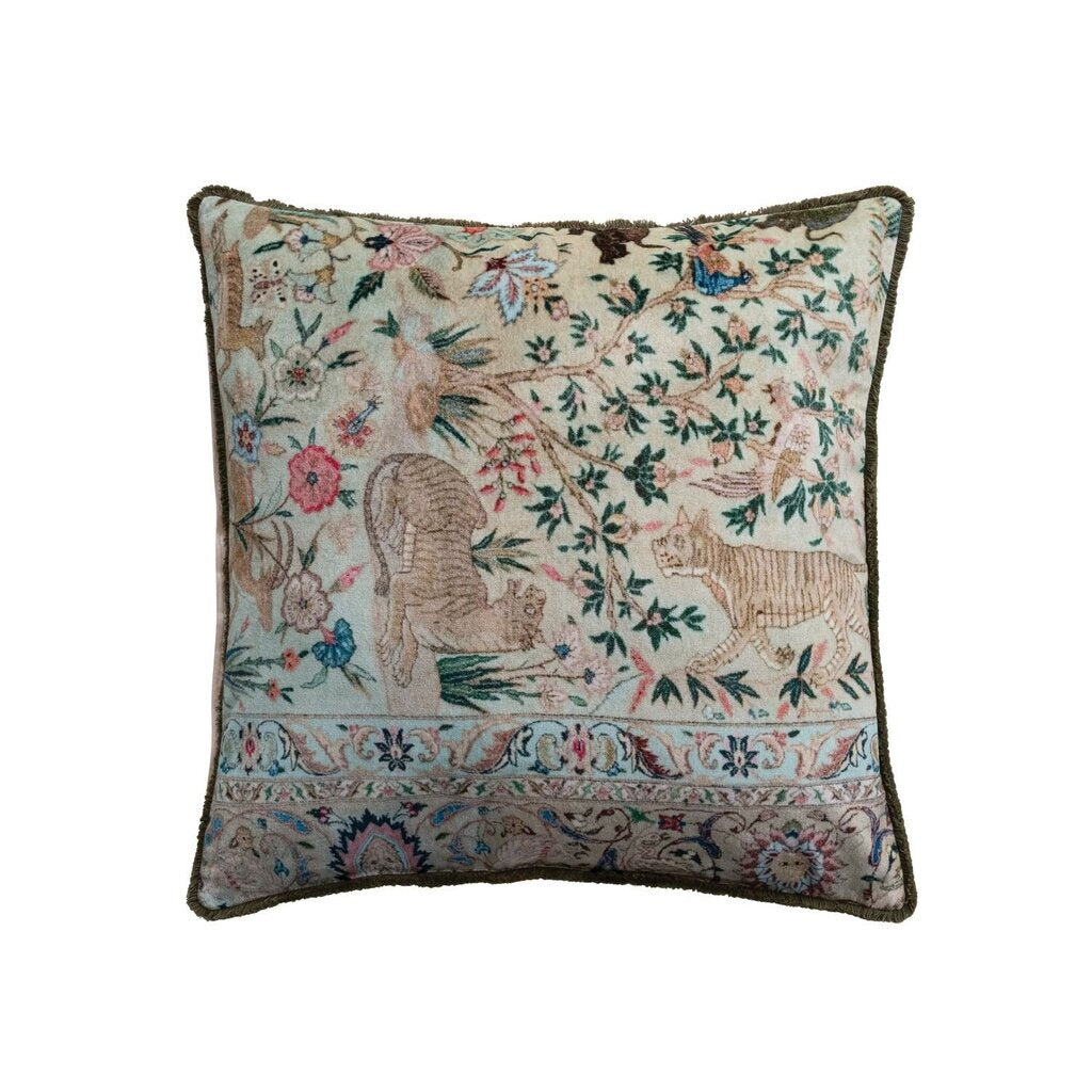 Square Cotton Velvet Pillow w/ Safari Animals