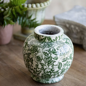 Dark Green Floral Vase - 7"