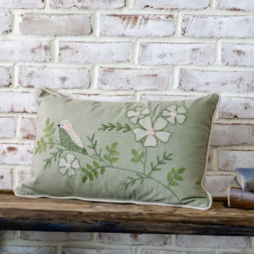 Sage Bird on Branch Lumbar Pillow