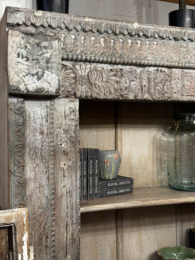 Old Wood Carved Bookshelf