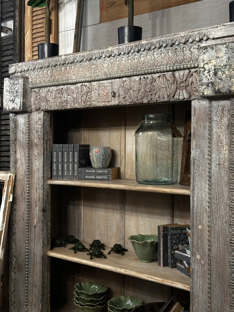 Old Wood Carved Bookshelf