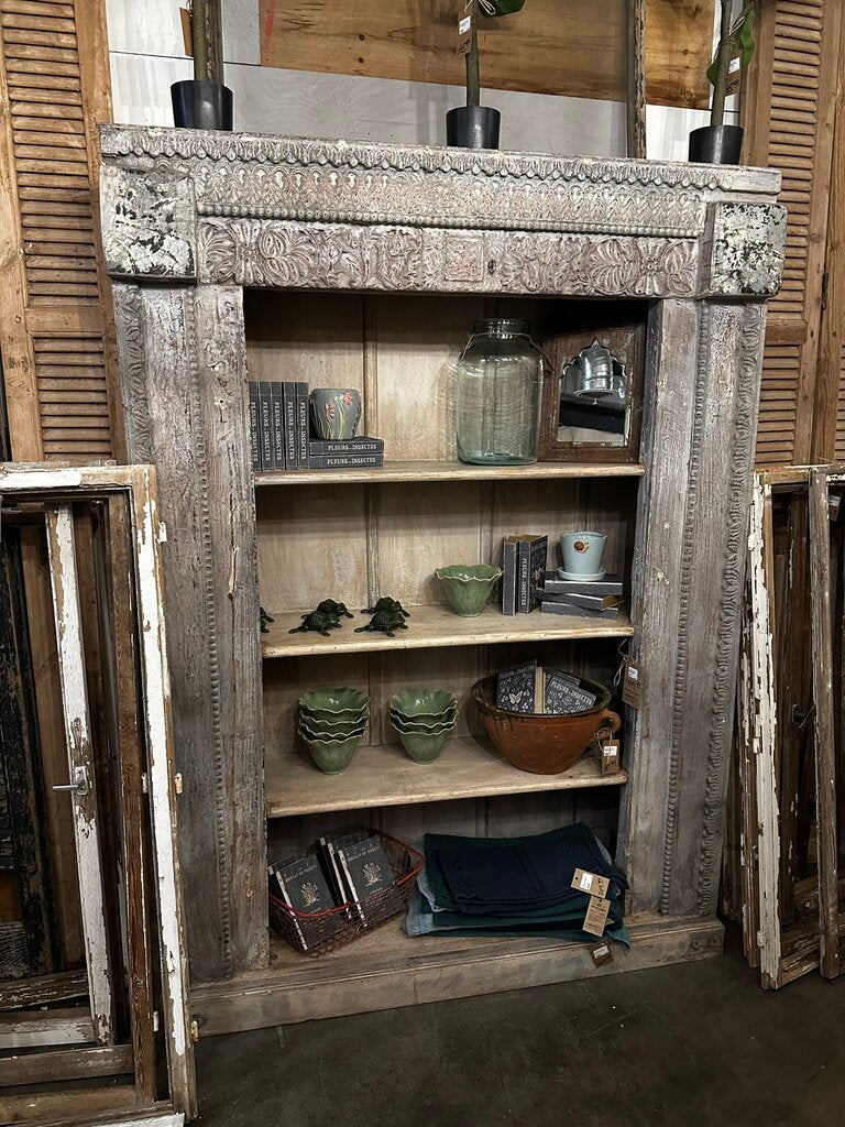 Old Wood Carved Bookshelf