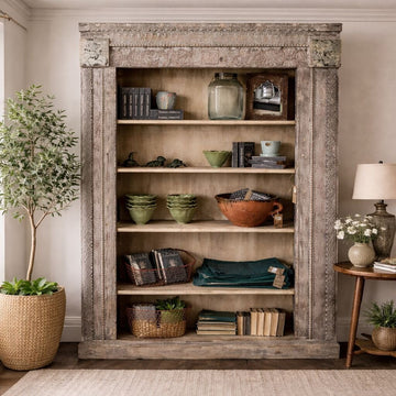 Old Wood Carved Bookshelf