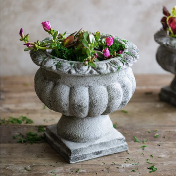 Vintage Cement Urn Planter - 9"