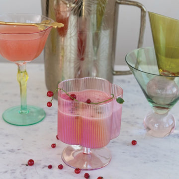 Hand-Blown Pleated Stemmed Glass