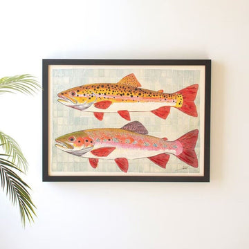 Framed Two Fish Painting