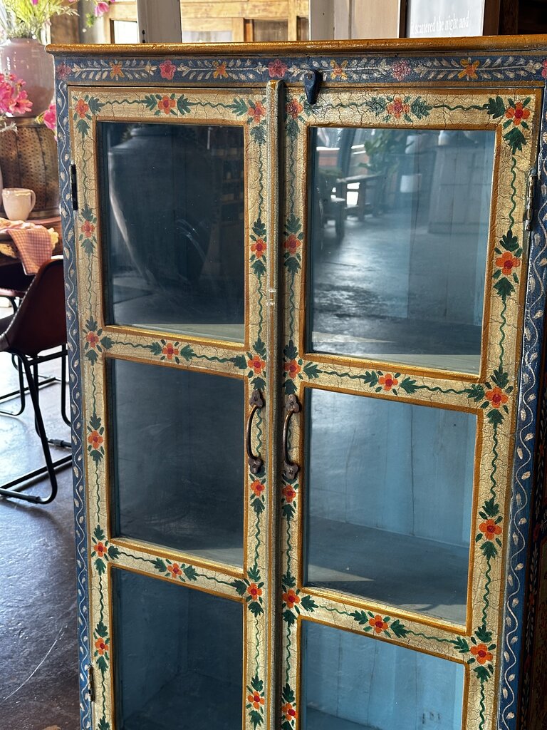 Hand Painted 2 Glass Door Cabinet