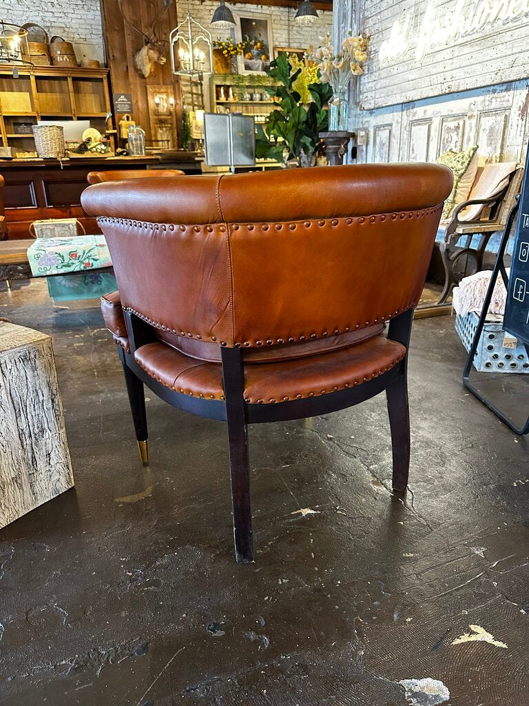Genuine Leather Chair + Brass Leg Detail