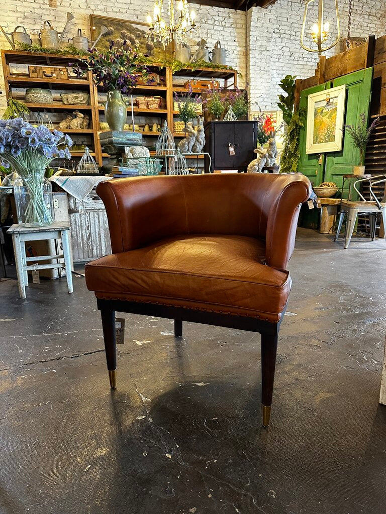 Genuine Leather Chair + Brass Leg Detail