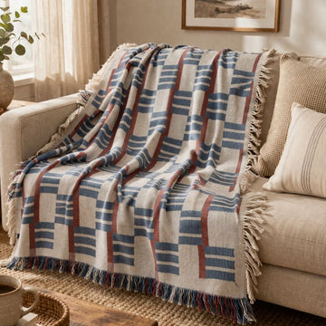 Beautiful Cotton Stripe/ Block Pattern Throw