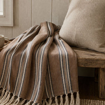 Rust Cotton Blend Stripe Throw w/ Fringe