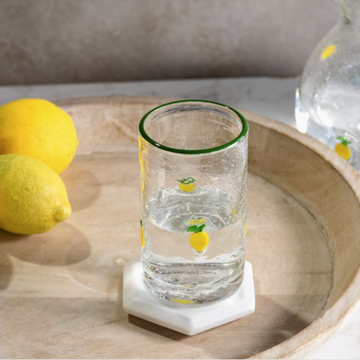 Lemon Print Bubble Drink Glass