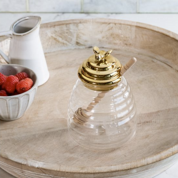 Gold Accent Glass Honey Pot